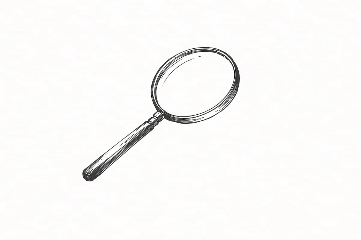 Inkttekening van een vergrootglas boven een lege zoekbalk